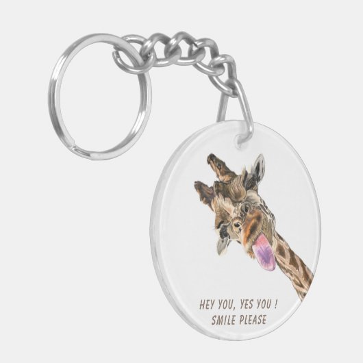 Funny Giraffe Tongue Out and Playful Wink - Smile Sleutelhanger (Voorkant Links)