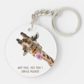 Funny Giraffe Tongue Out and Playful Wink - Smile Sleutelhanger (Achterkant)