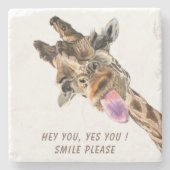 Funny Giraffe Tongue Out and Playful Wink - Smile Stenen Onderzetter (Voorkant)
