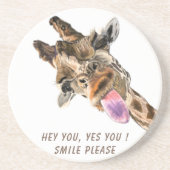 Funny Giraffe Tongue Out and Playful Wink - Smile Zandsteen Onderzetter (Voorkant)