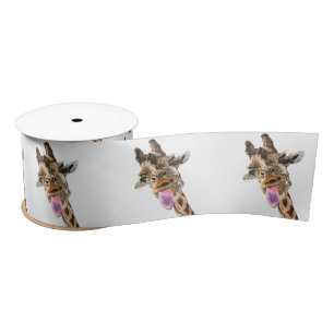Funny Giraffe Tongue Out en Playful Wink Cartoon Satijnen Lint
