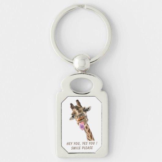 Funny Giraffe Tongue Out en Playful Wink Cartoon  Sleutelhanger (Voorkant)