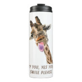 Funny Giraffe Tongue Out en Playful Wink Cartoon Thermosbeker (Voorkant)