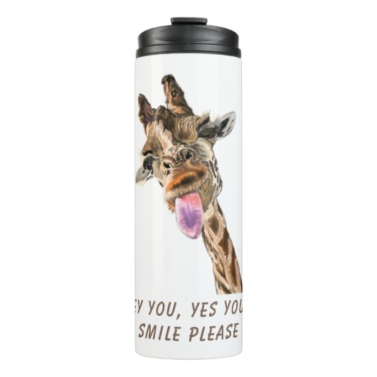 Funny Giraffe Tongue Out en Playful Wink Cartoon Thermosbeker (Voorkant)