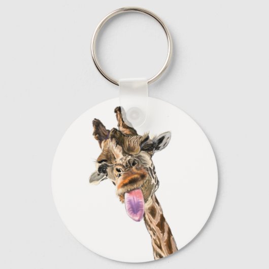 Funny Giraffe Tongue Out en Playful Wink - Hallo Sleutelhanger (Voorkant)