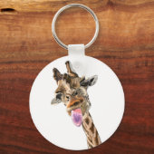 Funny Giraffe Tongue Out en Playful Wink - Hallo Sleutelhanger (Voorkant)