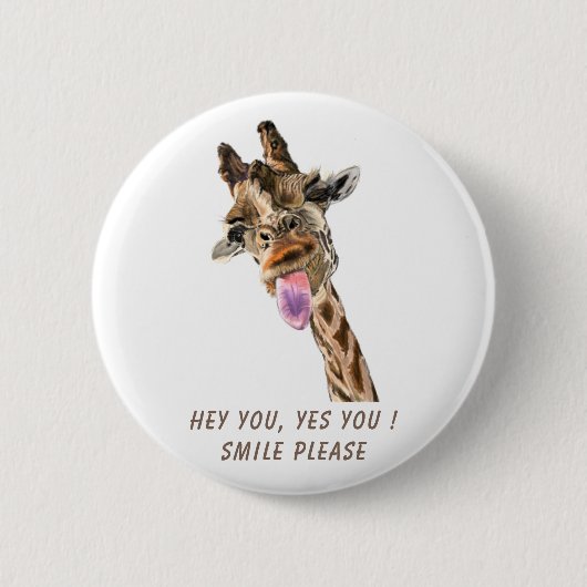 Funny Giraffe Tongue Out Playful Button (Voorkant)