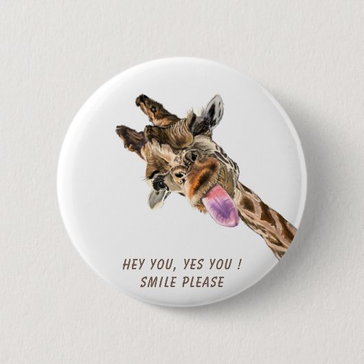 Funny Giraffe Tongue Out Playful Button Smile (Voorkant)