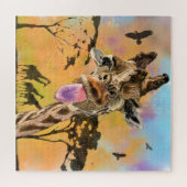 Funny Giraffe Tongue Out Playful Wink - Tekening Legpuzzel (Horizontaal)