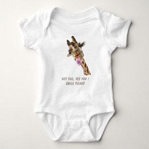 Funny Giraffe Tongue Out Playful Wink - Voeg tekst Romper