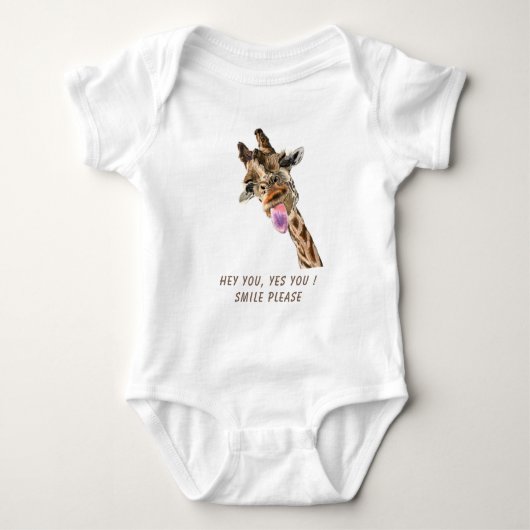 Funny Giraffe Tongue Out Playful Wink - Voeg tekst Romper (Voorkant)