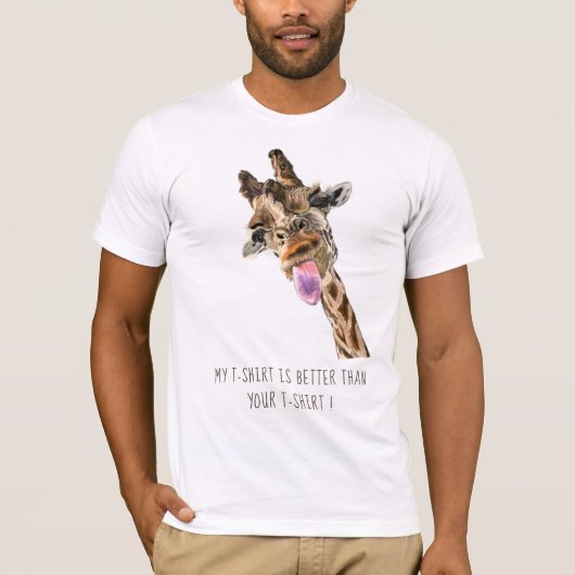 Funny Giraffe Tongue Out Playful Wink - Voeg tekst T-shirt (Voorkant)