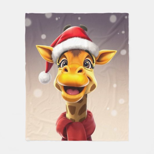 Funny giraffe wearing a Santa hat Fleece Deken (Voorkant)