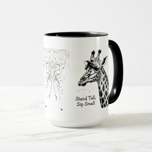 Funny Giraffe Zwart Wit Ink Gepersonaliseerd Mok (Voorkant rechts)