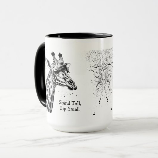 Funny Giraffe Zwart Wit Ink Gepersonaliseerd Mok (Voorkant links)