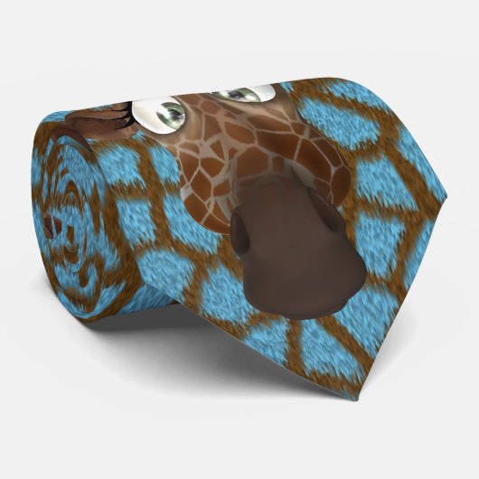 Funny Giraffes Blue Faux Animal Fur Stropdas (Opgerold)