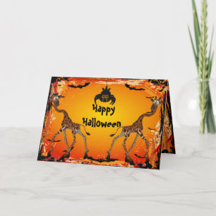 Funny Giraffes & Spider Halloween Card Kaart