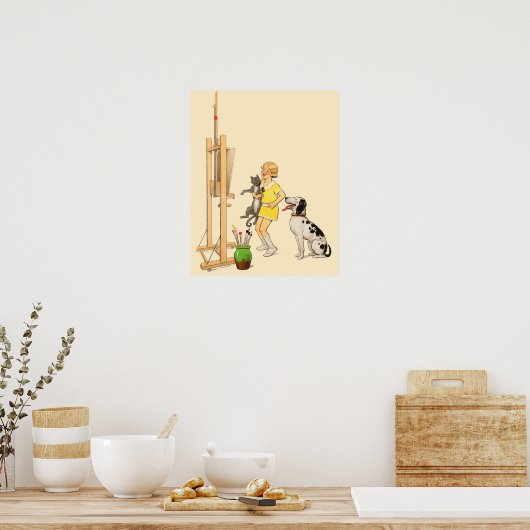  Funny Girl, Dog Cat Print Georges Redon (Keuken)