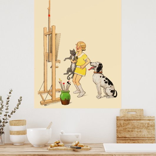  Funny Girl, Dog Cat Print Georges Redon (Keuken)