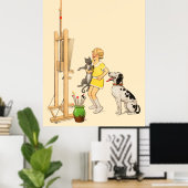  Funny Girl, Dog Cat Print Georges Redon (Thuiskantoor)