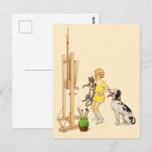 Funny Girl, Dog Cat Print Georges Redon Briefkaart (Voorkant / Achterkant)
