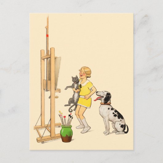Funny Girl, Dog Cat Print Georges Redon Briefkaart (Voorkant)