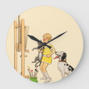 Funny Girl, Dog Cat Print Georges Redon Grote Klok