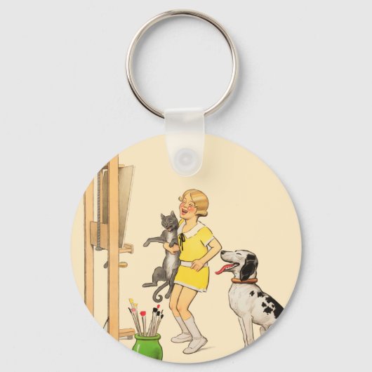  Funny Girl, Dog Cat Print Georges Redon Sleutelhanger (Voorkant)