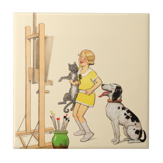 Funny Girl, Dog Cat Print Georges Redon Tegeltje (Voorkant)