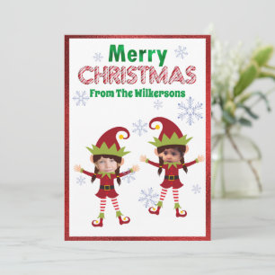 Funny Girl Elves Custom Kinder Foto's Kerst Feestdagenkaart
