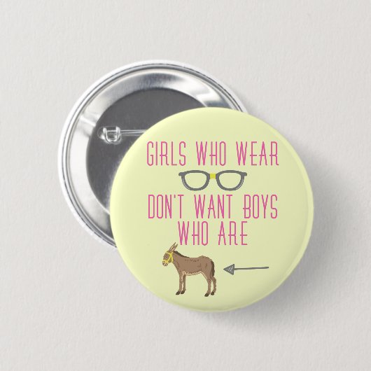 Funny Girl Glasses Nerd Humor Ronde Button 5,7 Cm (Voorkant /achterkant)