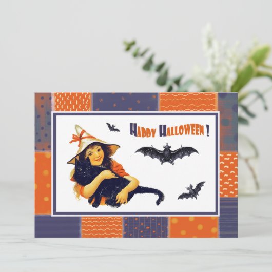Funny  Girl Halloween Party Kaart (Staand voorkant)