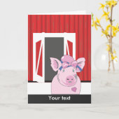 Funny Girl Pig met Barn Greeting Kaart (Gele Bloem)