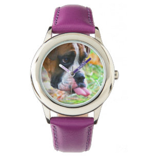 Funny Girls Boxer Dog Photo Tongue Horloge