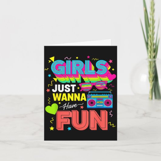 Funny Girls Just W Have Fun Awesome 70's 80's 90's Kaart (Voorkant)