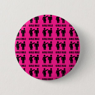 Funny Girls Rule Hot Pink Feminist Gifts Ronde Button 5,7 Cm