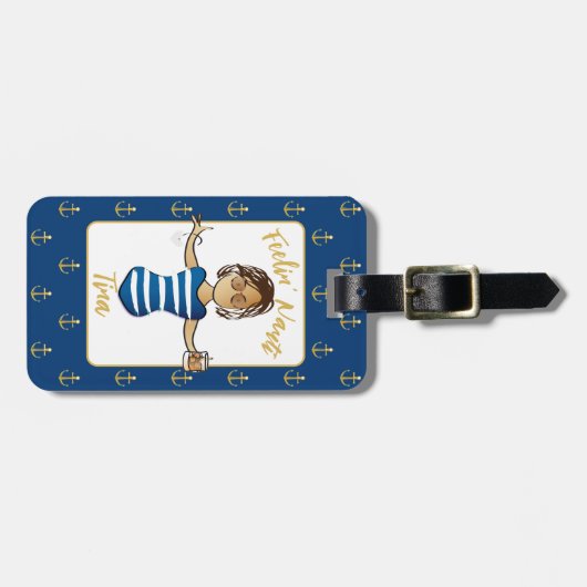 Funny Girls Trip Cartoon voor haar nautische cruis Bagagelabel (Voorkant horizontaal)