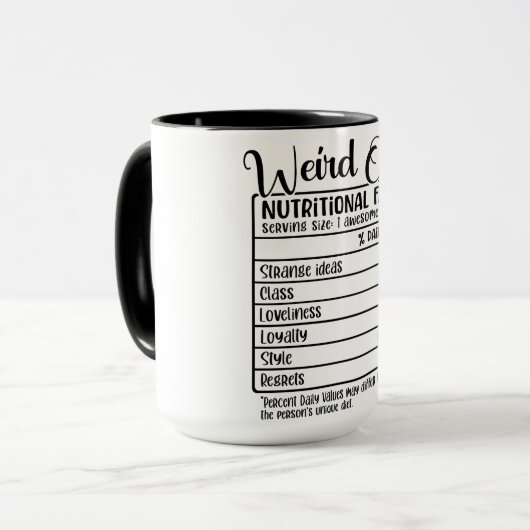 Funny Girls Weekend/Weird One Nutritional Facts Mok (Voorkant links)