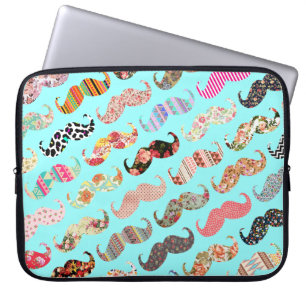 Funny Girly Colorful Aztec Pattern Mustaches Laptop Sleeve