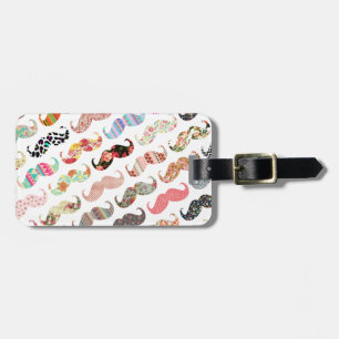 Funny Girly Colorful Pattern Mustaches Bagagelabel