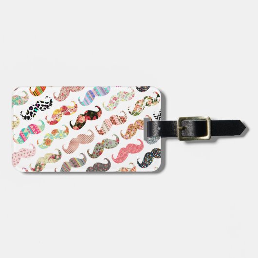 Funny Girly Colorful Pattern Mustaches Bagagelabel (Voorkant horizontaal)