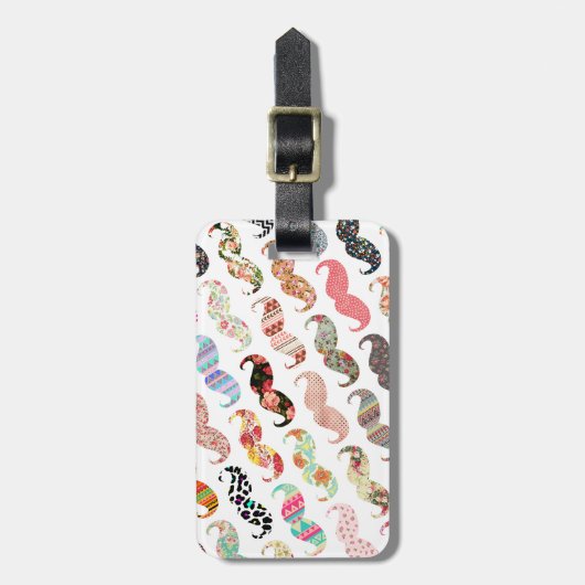 Funny Girly Colorful Pattern Mustaches Bagagelabel (Voorkant verticaal)