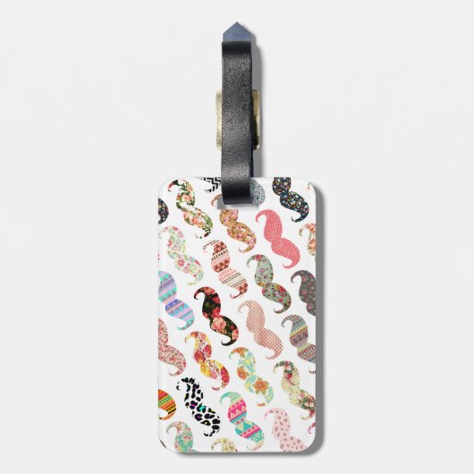Funny Girly Colorful Pattern Mustaches Bagagelabel (Achterkant verticaal)