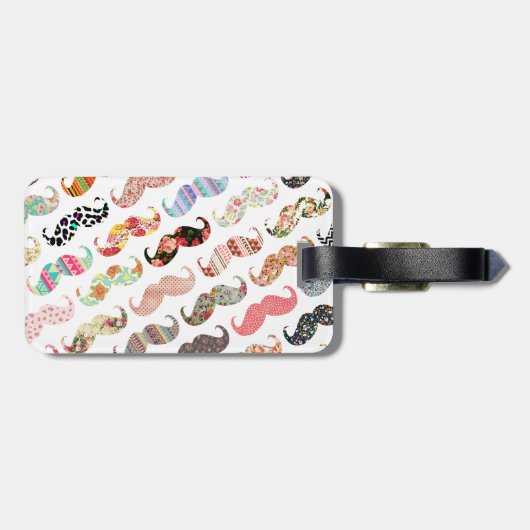 Funny Girly Colorful Pattern Mustaches Bagagelabel (Achterkant horizontaal)