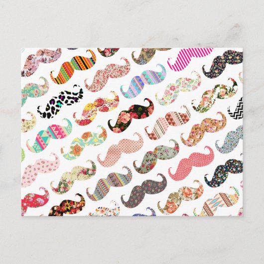 Funny Girly Colorful Pattern Mustaches Briefkaart (Voorkant)