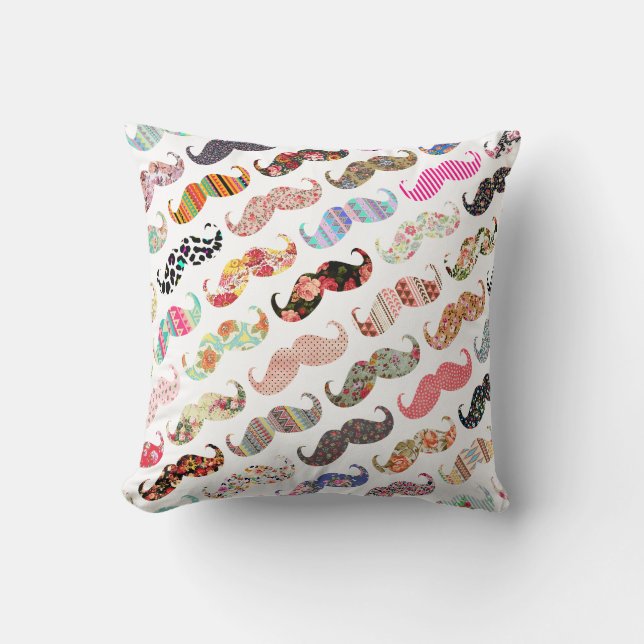 Funny Girly Colorful Pattern Mustaches Kussen (Voorkant)