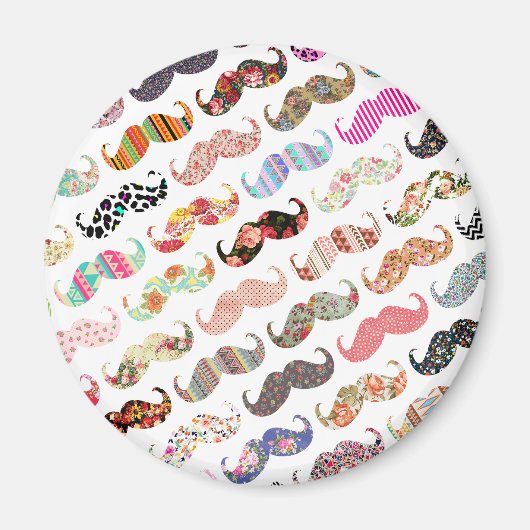 Funny Girly Colorful Pattern Mustaches Magneet (Voorkant)