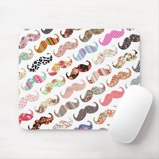 Funny Girly Colorful Pattern Mustaches Muismat (Met muis)