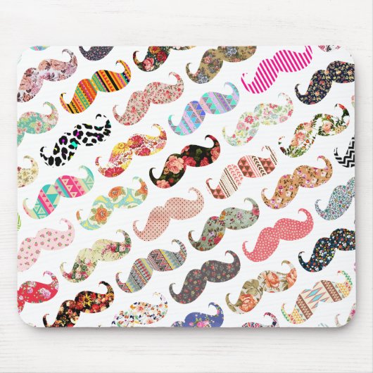 Funny Girly Colorful Pattern Mustaches Muismat (Voorkant)