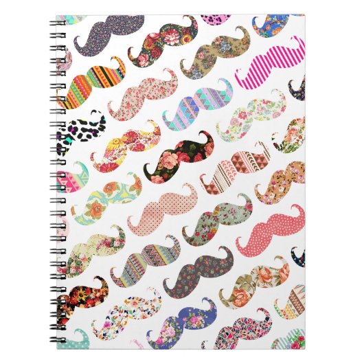 Funny Girly Colorful Pattern Mustaches Notitieboek (Voorkant)